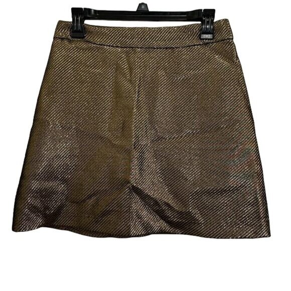 H&M Metallic Gold A Line Mini Skirt Size 6 Fall Fashion Office Casual - Picture 1 of 9